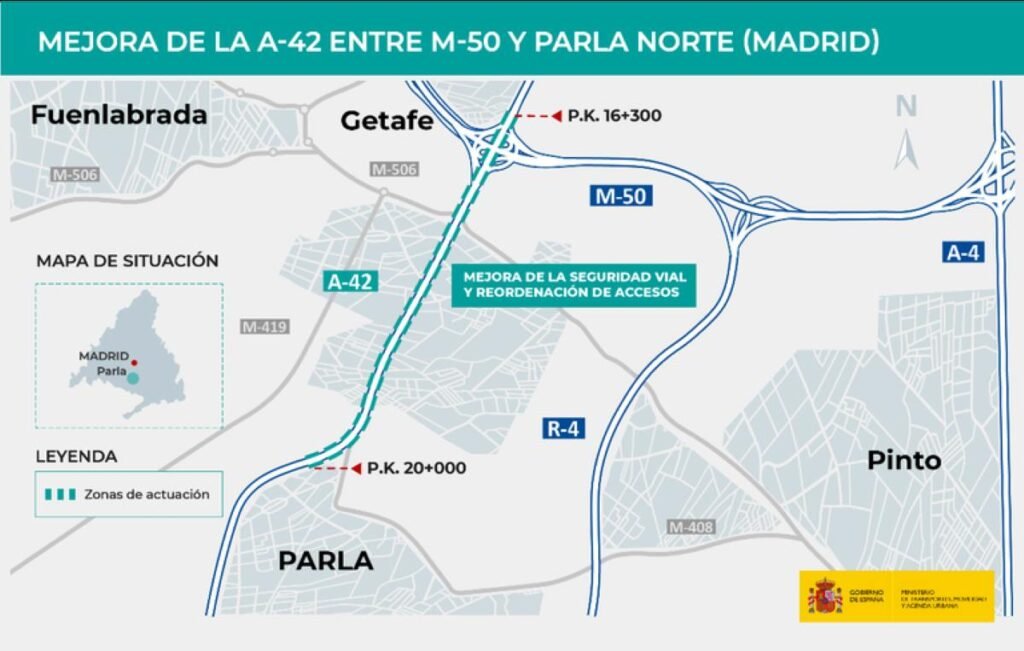 Adjudicada la redacción del proyecto de mejora de la A42 desde Parla norte