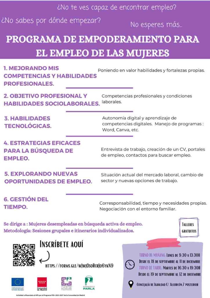 Talleres gratuitos del Ayto de Parla para facilitar la inserción laboral de vecinas en búsqueda de trabajo