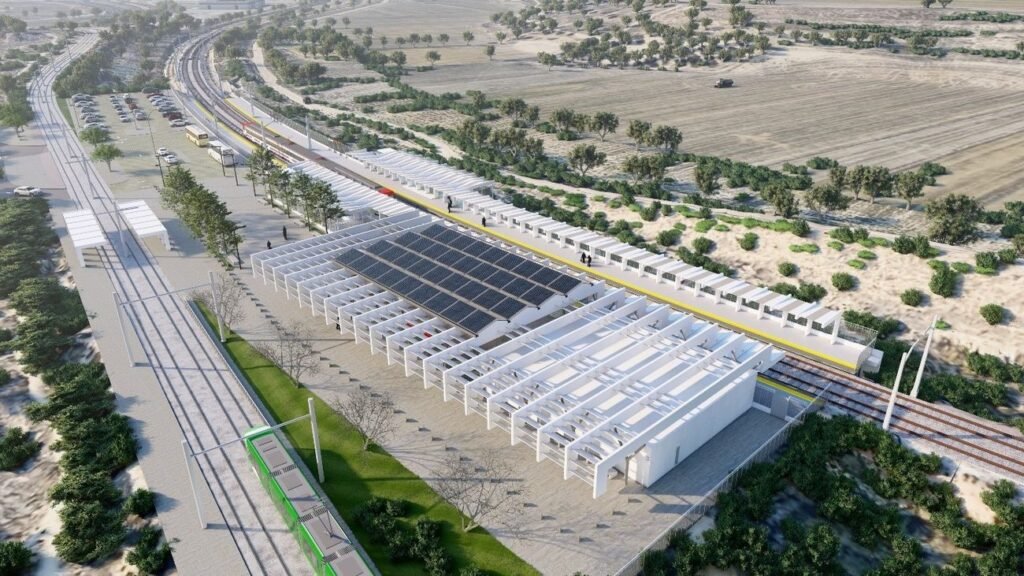 Proyecto de la estación de Cercanías de Parla Norte, entre la C-4 y la línea del tranvía local